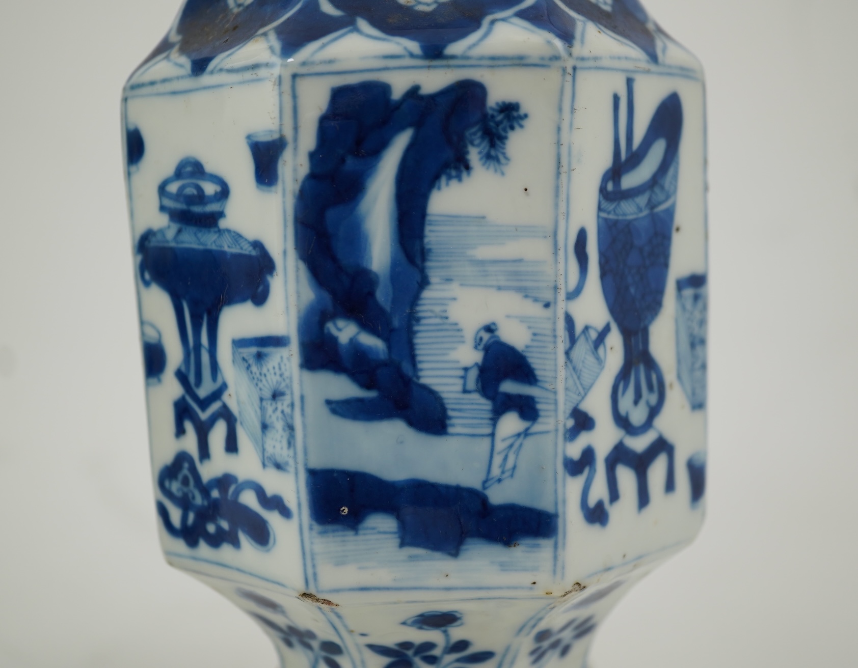 A pair of Chinese blue and white octagonal vases, Kangxi period